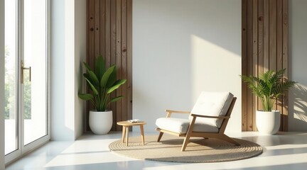 Serene Minimalist Living Room Design Featuring a Comfortable Armchair and Natural Elements