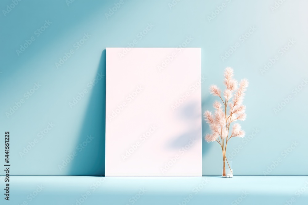 Aufkleber minimalist blank poster mockup on solid color background with elegant lighting and ample copy space