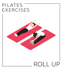 Pilates Roll Up Pose Exercise Isometric Set Vector
