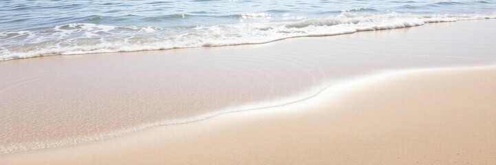 Gentle ocean waves softly caress the tranquil shore, creating a peaceful and serene coastal landscape; the rhythmic ebb and flow offer a soothing ambiance for a relaxing getaway