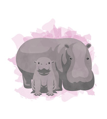 Hippo Mothers Day Animal Symbol of Love Postcard Vector Illustration