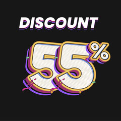 55% Discount Typography Design with 3D Retro Comic Style on Dark Background for online shop promotions