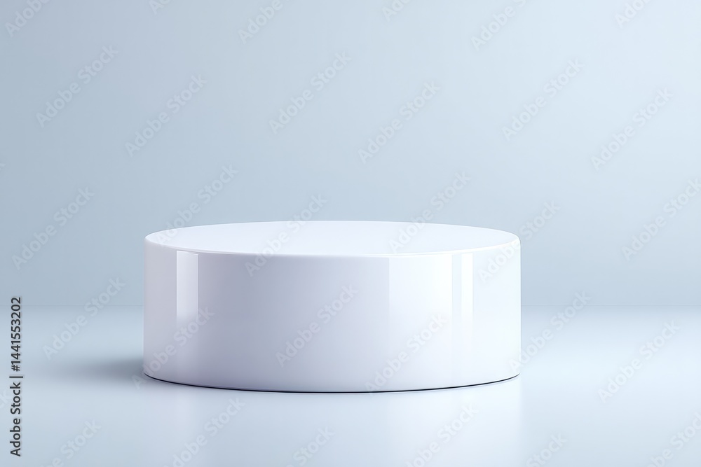 Poster minimalistic empty podium designed for electronics on white background allowing for expansive copy s