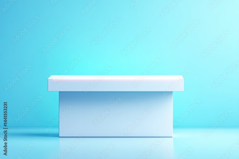 Poster minimalistic empty podium designed for electronics on white background allowing for expansive copy s
