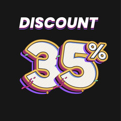 35% Discount Typography Design with 3D Retro Comic Style on Dark Background for online shop promotions