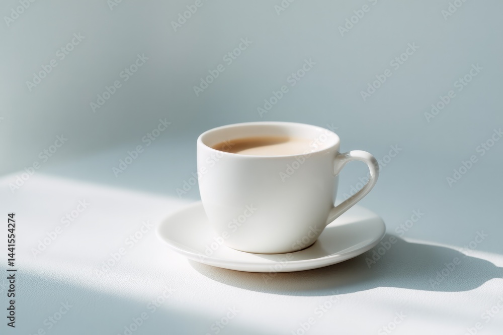 Poster minimalistic photo of empty cup with shadow isolated on stark white background providing ample copy 