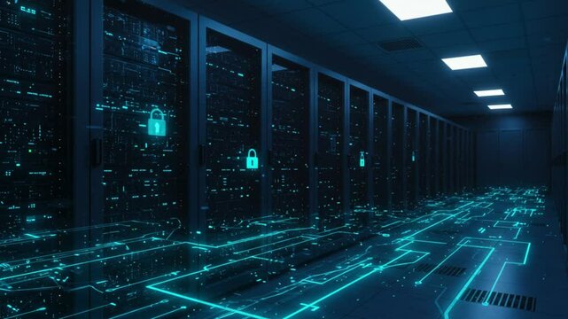 High-Tech Data Center with Cybersecurity Elements