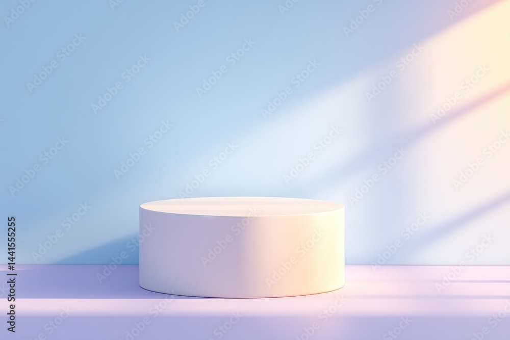 Poster minimalistic setting with empty podium for cosmetics surrounded by subtle colors and clean lines