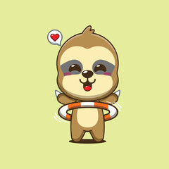 Cute sloth cartoon vector illustration playing hula hoop