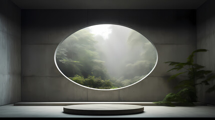 A room with large windows and a circular skyligh abstract illustration background decorative painting