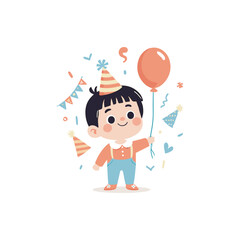 Fototapeta premium Cute Kids Birthday party Hand drawn cartoon art illustration