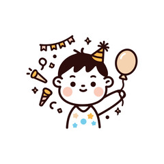 Cute Kids Birthday party Hand drawn cartoon art illustration