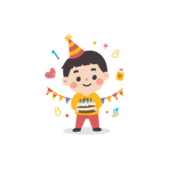 Cute Kids Birthday party Hand drawn cartoon art illustration