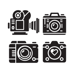 Video camera icon set silhouette vector illustration