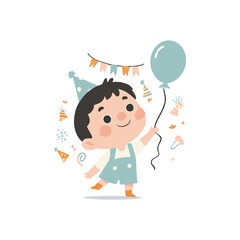 Cute Kids Birthday party Hand drawn cartoon art illustration
