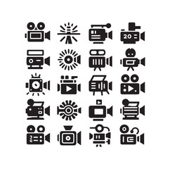 Video camera icon set silhouette vector illustration