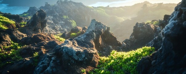 Obraz premium Dramatic volcanic landscape bathed in morning light.