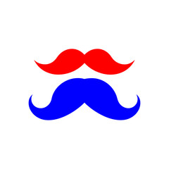 Red and Blue Mustaches Icon for Styling and Barber Shop