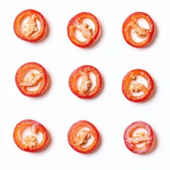 Red chili slices, arranged in a grid pattern