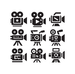 Video camera icon set silhouette vector illustration