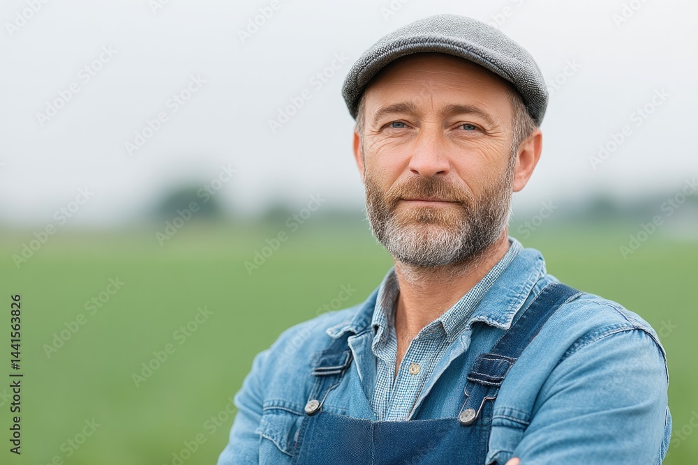 Poster portrait of farmer in blurred background for array of personas focusing on inclusivity