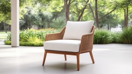 Obraz premium Outdoor wicker armchair with cream cushions