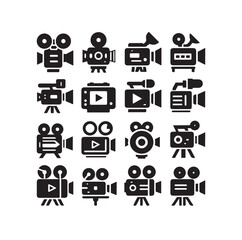 Video camera icon set silhouette vector illustration