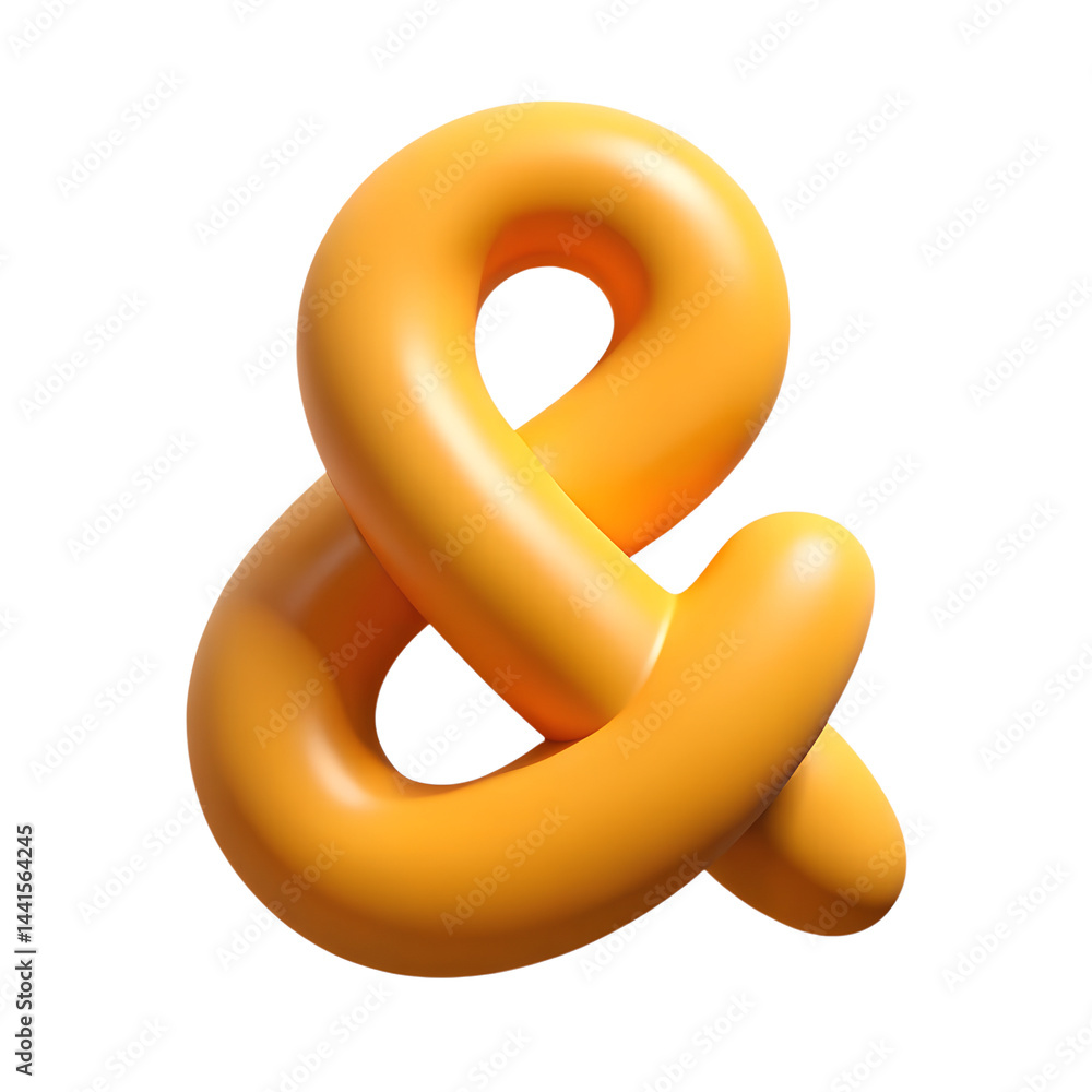 Poster 3d rendering icon of an ampersand symbol in yellow isolated on background