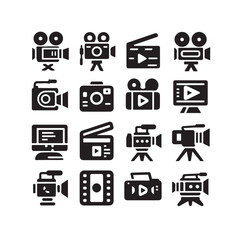 Video camera icon set silhouette vector illustration