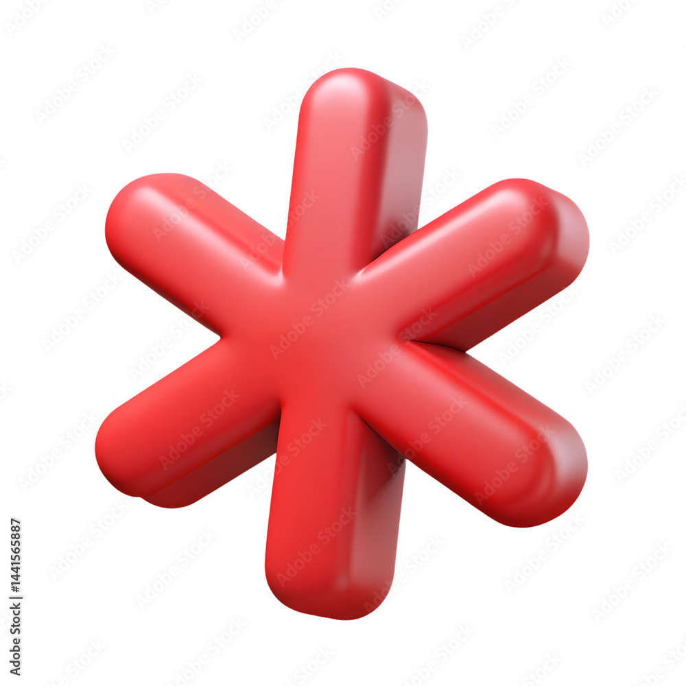 Poster red 3d rendering asterisk icon land transportation isolated on white background with rounded edges