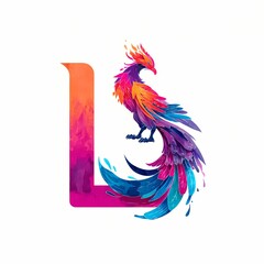 Obraz premium Vivid Phoenix Watercolor Perched on Colorful Letter U on White