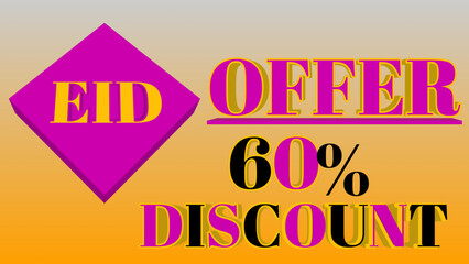 Fototapeta premium eid offer 60% discount voucher card text effect vector image eid offer discount banner text effect