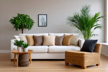 Modern interior design with natural elements creating a relaxing and comfortable space