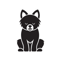 Cute Sitting Dog Icon in Black Silhouette