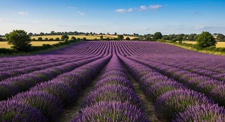 Fototapeta premium Serene Lavender Field Under a Summer Sky