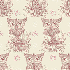 Decorative Owl and Floral Illustration