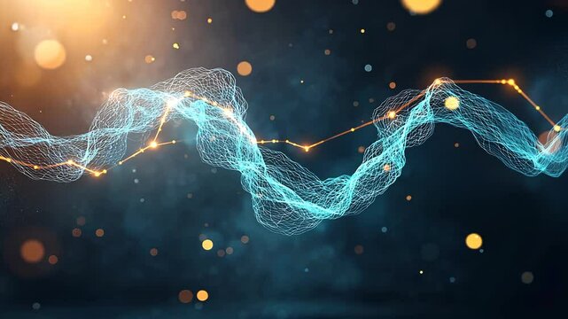 Abstract data flow visualization.  Dynamic, glowing,  network
