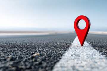 Empty asphalt road with a big Location map pin