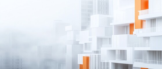 Fototapeta premium Modern apartment building with foggy backdrop.