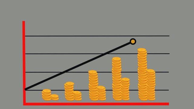 Illustration of a graph with dollar money, the graph shows the increase or decrease in currency or economy that occurs, suitable for economics, business and finance. HD video quality with colored back