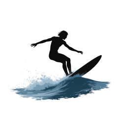Surfer riding a wave, white isolated background