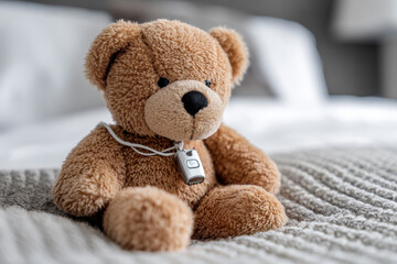 Tracker Device Hidden in Teddy Bear on Bed