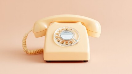 vintage rotary phone placed against solid neutral background