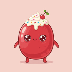 Fototapeta premium Cute dessert character with cherry and sprinkles, suitable for children's books, stickers and digital content