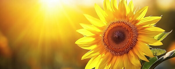 Fototapeta premium Radiant sunflower bathed in golden sunlight.
