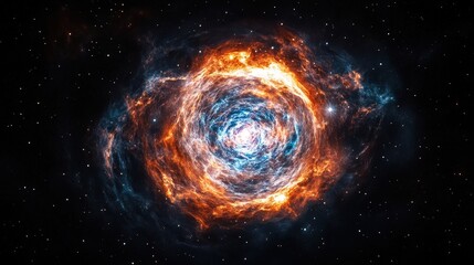 Obraz premium A stunning cosmic swirl of colors in space, showcasing bright orange, blue, and purple hues. The beauty of the universe captured in this image.