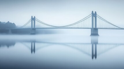 Serene Misty Bridge Over Calm Waters with Soft Reflection
