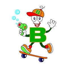Alphabet for kids. Letter B with arms and legs. Cartoon PNG. Transparent background