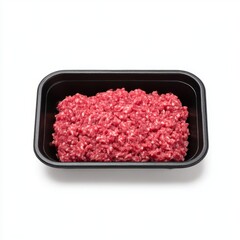 Ground meat in container isolated on white background