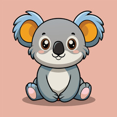 Obraz premium A whimsical cartoon koala is seated comfortably with big, expressive eyes, featuring fluffy ears and a friendly smile against a soft pink backdrop.